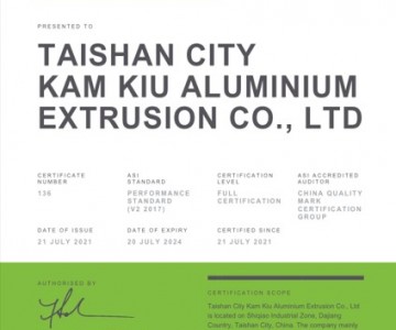 aluminium stewardship initiative certifies kam kiu aluminium products group plant against asi performance standard